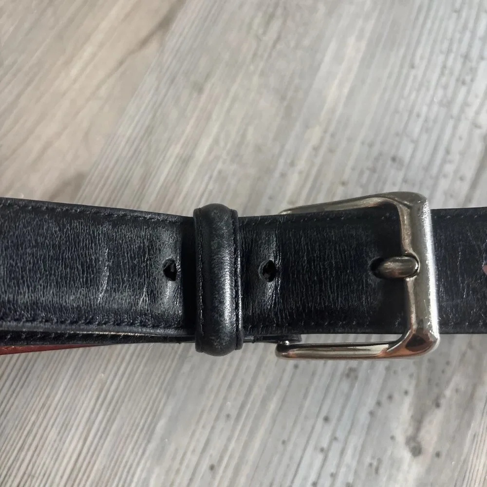 Vintage Coach Black Genuine Leather Preppy Belt  Silver Hardware 36 Inch